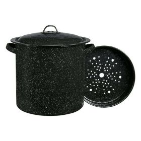 Enamel on Steel Multiuse Pot, Seafood / Tamale / Stock Pot includes steamer insert, 15.5-Quart, Black