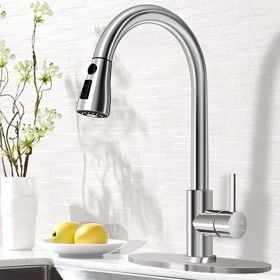 [Not Allowed to Sell on Amazon] Handle & Pull Down Brass Faucets Stainless Steel Brushed Sprayer Kitchen Sink High Arc