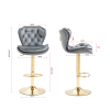 Set of 2 Bar Stools,with Chrome Footrest and Base Swivel Height Adjustable Mechanical Lifting Velvet + Golden Leg Simple Bar Stool-gray