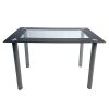 5 Pieces Dining Table Set for 4, Kitchen Room Tempered Glass Dining Table, 4 Chairs, Black, Table legs are silvery