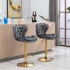 Set of 2 Bar Stools,with Chrome Footrest and Base Swivel Height Adjustable Mechanical Lifting Velvet + Golden Leg Simple Bar Stool-gray