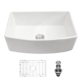 White Farmhouse Sink - 33 inch White Kitchen Sink Ceramic Arch Edge Apron Front Single Bowl Farm Kitchen Sinks