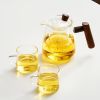 1pc High Borosilicate Heat-resistant Glass Teapot With Walnut Handle; 530ml/17.9oz; Removable Glass Filter; Transparent Tea Kettle