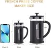 French Press Coffee Tea Maker; with 4 Level Filtration System Borosilicate Glass Durable Stainless Steel Thickened Heat Resistant