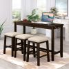 TOPMAX 4 Pieces Counter Height Table with Fabric Padded Stools, Rustic Bar Dining Set with Socket, Brown