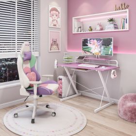 Techni Sport TS-200 Carbon Computer Gaming Desk with Shelving, Pink