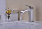 Single lever waterfall bathroom sink faucet