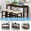 TOPMAX 4 Pieces Counter Height Table with Fabric Padded Stools, Rustic Bar Dining Set with Socket, Brown