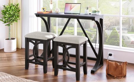 TOPMAX Farmhouse 3-Piece Counter Height Dining Table Set with USB Port and Upholstered Stools,Espresso