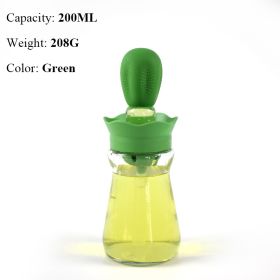 BBQ Tool Oil Bottle With Silicone Brush Oil Spray Baking Barbecue Grill Oil Dispenser Cookware Baking Kitchen Accessories (Color: style b green)