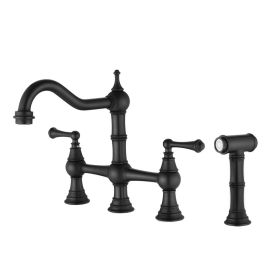 Bridge Dual Handles Kitchen Faucet With Pull-Out Side Spray in (Color: Matte Black)