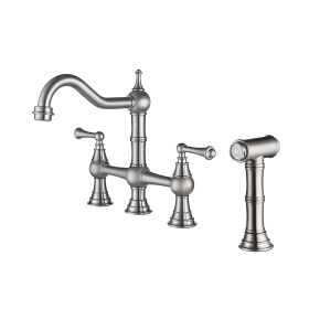 Bridge Dual Handles Kitchen Faucet With Pull-Out Side Spray in (Color: Brushed Nickel)