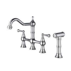 Bridge Dual Handles Kitchen Faucet With Pull-Out Side Spray in (Color: Chrome)