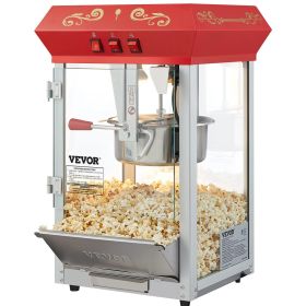 VEVOR Popcorn Popper Machine 8 Oz Countertop Popcorn Maker 850W 48 Cups Red (Capacity: 8 Oz)