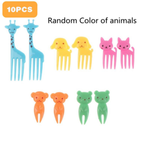 10PCS Cute Fruit Fork; Reusable Mini Animal Forks; Food; Cakes; Snacks; Fruit Decorations; Suitable For Children (Color: Giraffe)