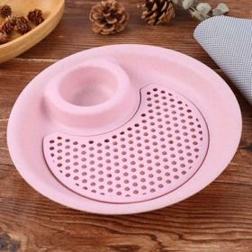 1pc Dumpling Tray, Drain Double-layer Plate With Vinegar Plate, Household Round Plastic Large Dinner Plate, Tray For Dumplings (Color: Pink)