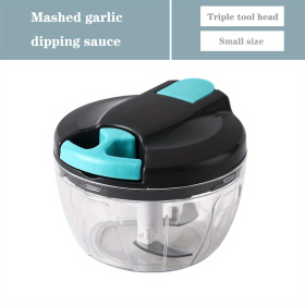 Manual Meat Grinder Vegetable Cutter Pound Garlic Artifact Shredder Baby Complementary Food Machine Hand Cut Pepper Capacity 520ml (Color: Gray-blue)