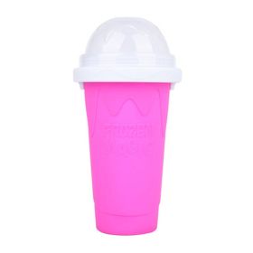 Summer Squeeze Homemade Juice Water Bottle Quick-Frozen Smoothie Sand Cup Pinch Fast Cooling Magic Ice Cream Slushy Maker Beker (Color: Pink)